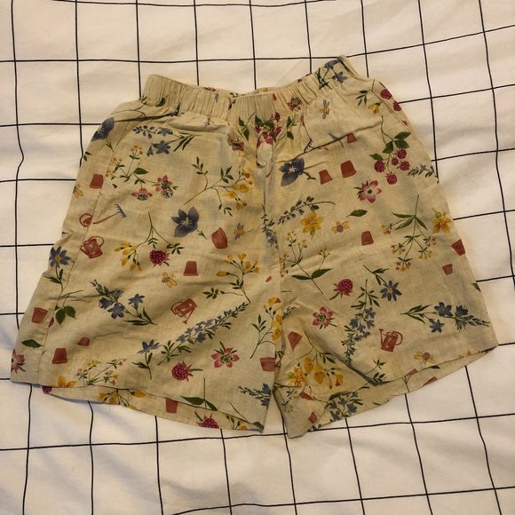 Linen Garden Themed Elastic Waistband Shorts by Line Two - Size XS - Picture 1 of 4